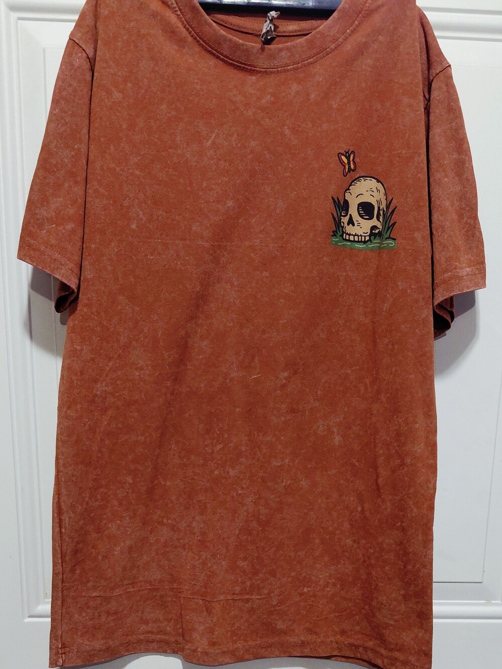 Rust Orange Graphic Short-Sleeve Men's Shirt - Skull & Butterfly